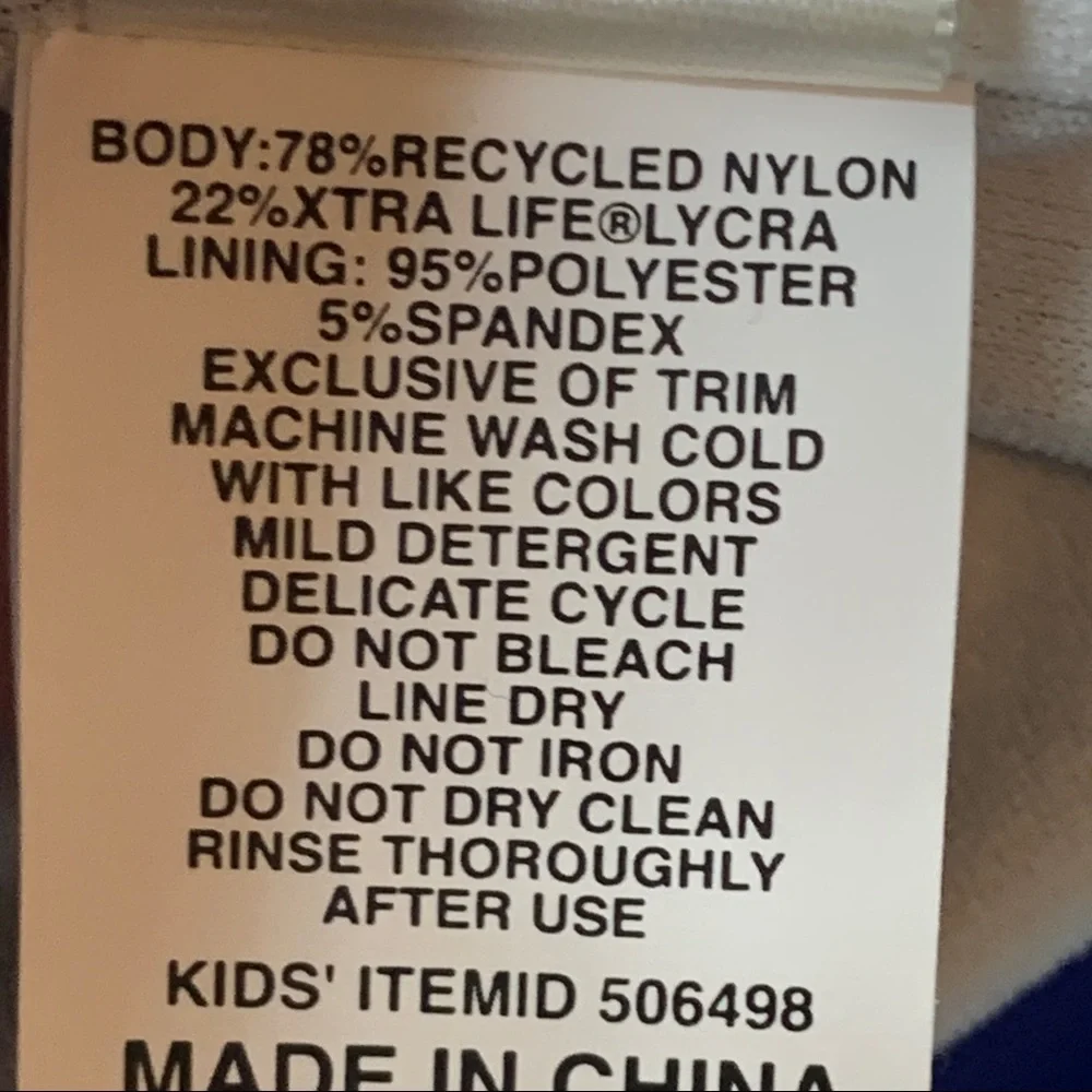 LL Bean Kids Girls Size 14 Bathing Suit One Piece Long Sleeve Swim Blue 1/4 Zip